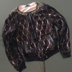 Diesel Lace and leather bomber jacket S